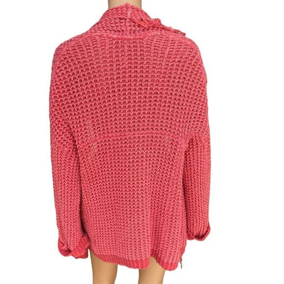 Free People silk blend I'll Be Around Coral Orange Fringe Trim Knit Cardigan XS - Picture 5 of 9